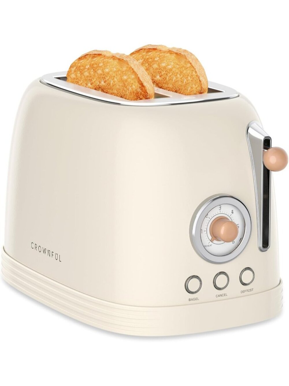 2-Slice Cream Retro Stainless Steel with Bagel Wide Slots Defrost Toaster